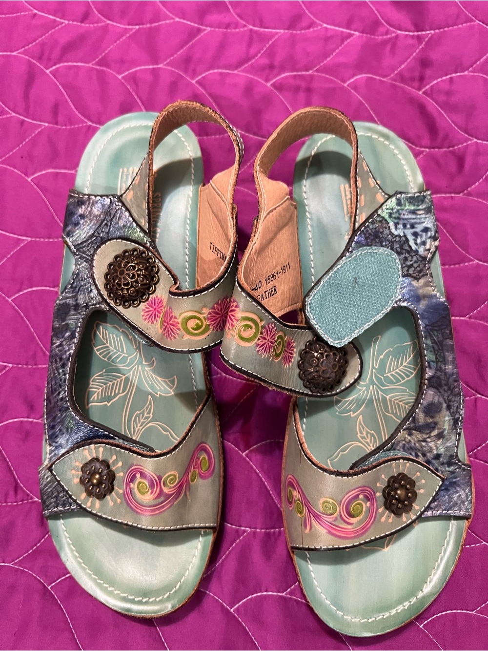 Spring Step Turquoise Multi-Accent Floral Sandals